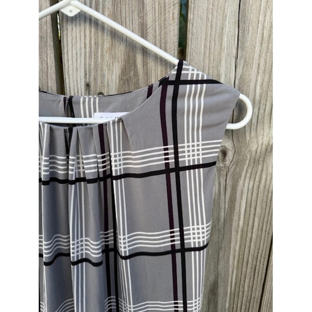 Professional Plaid Calvin Klein Sleeveless Blouse Medium Grey Grid Pleated Neck - Picture 4 of 5